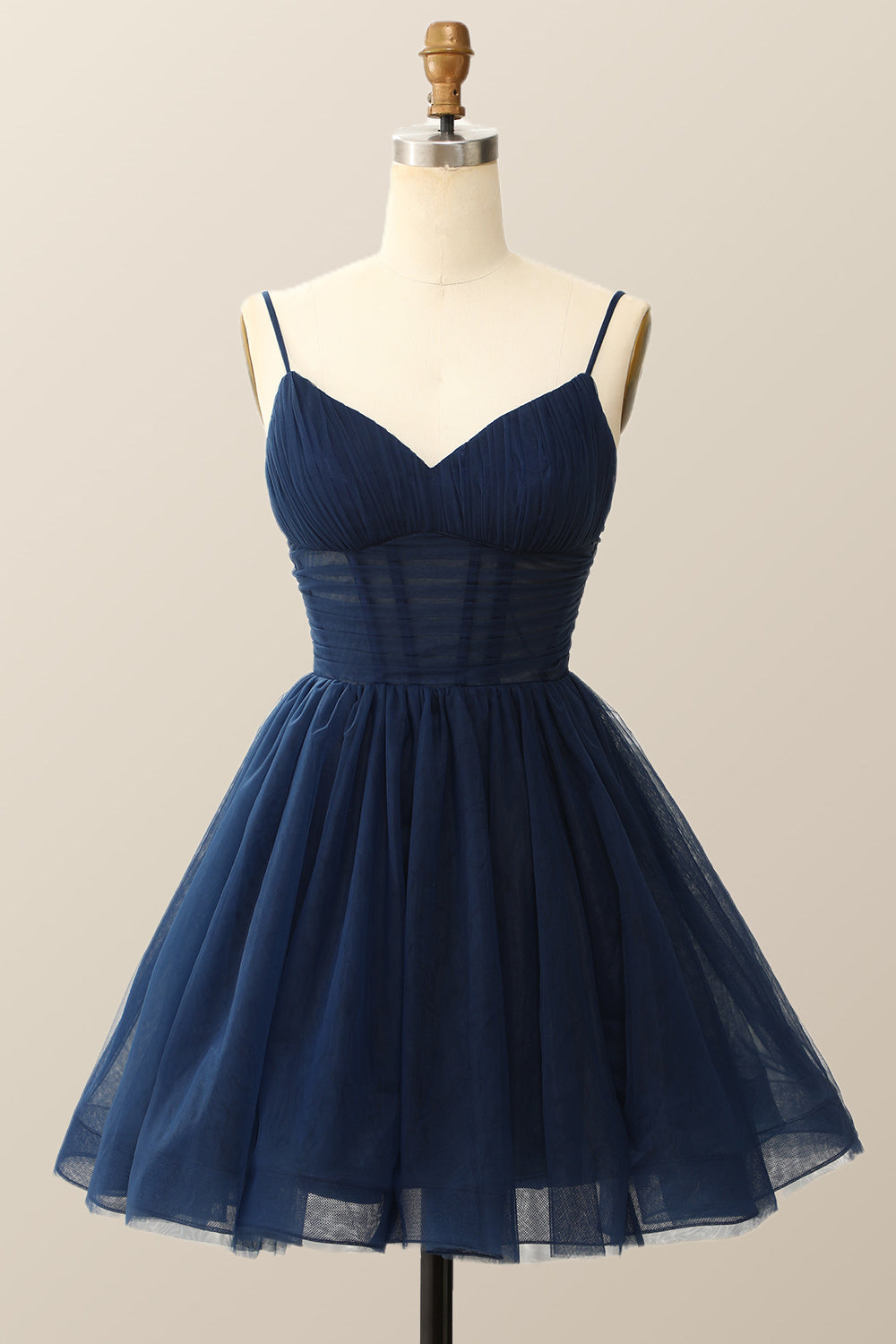 Navy Blue A-line Lace Appliques Short Homecoming Dress