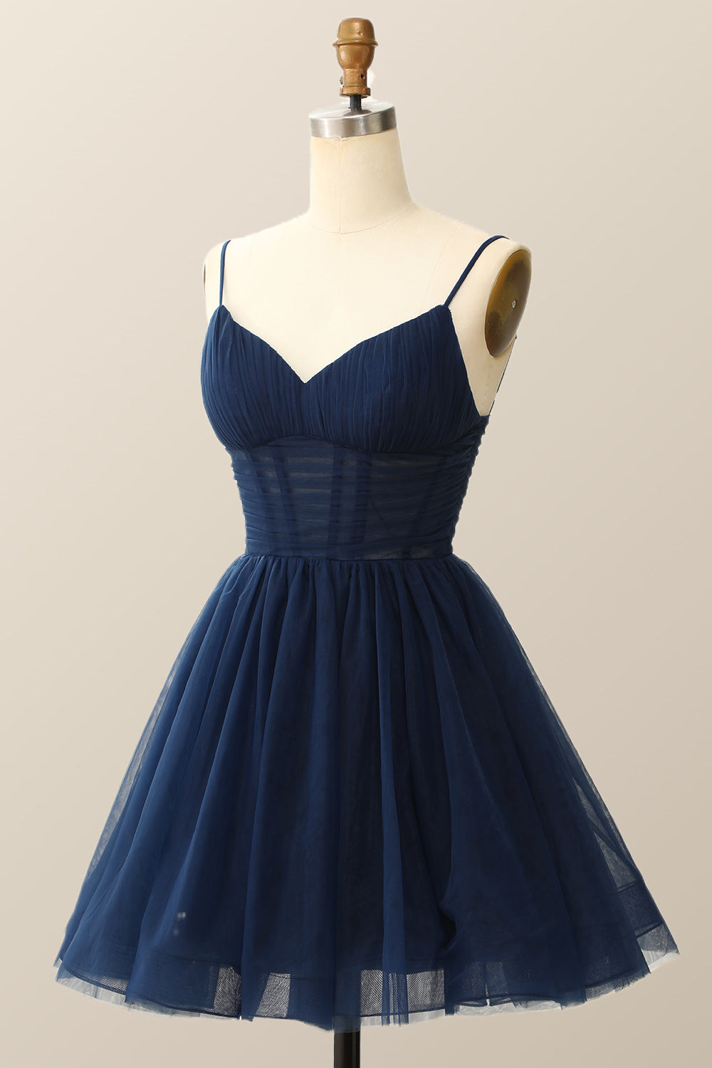 straps navy blue pleated a line homecoming dress $ 124 . 00 $ 124 . 00