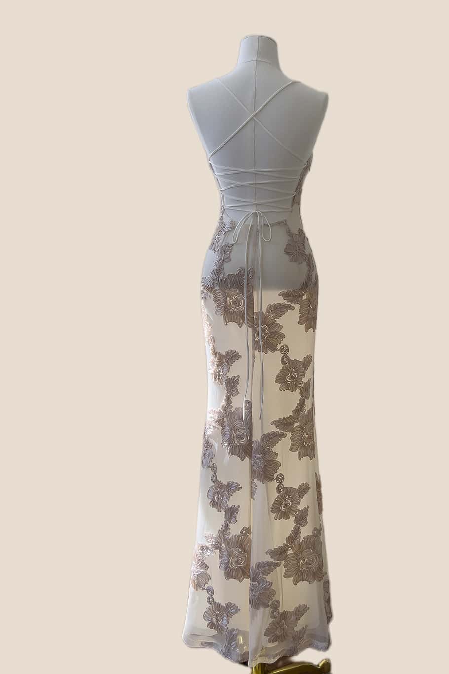 Apricot 3D Flower Fitted Long Dress