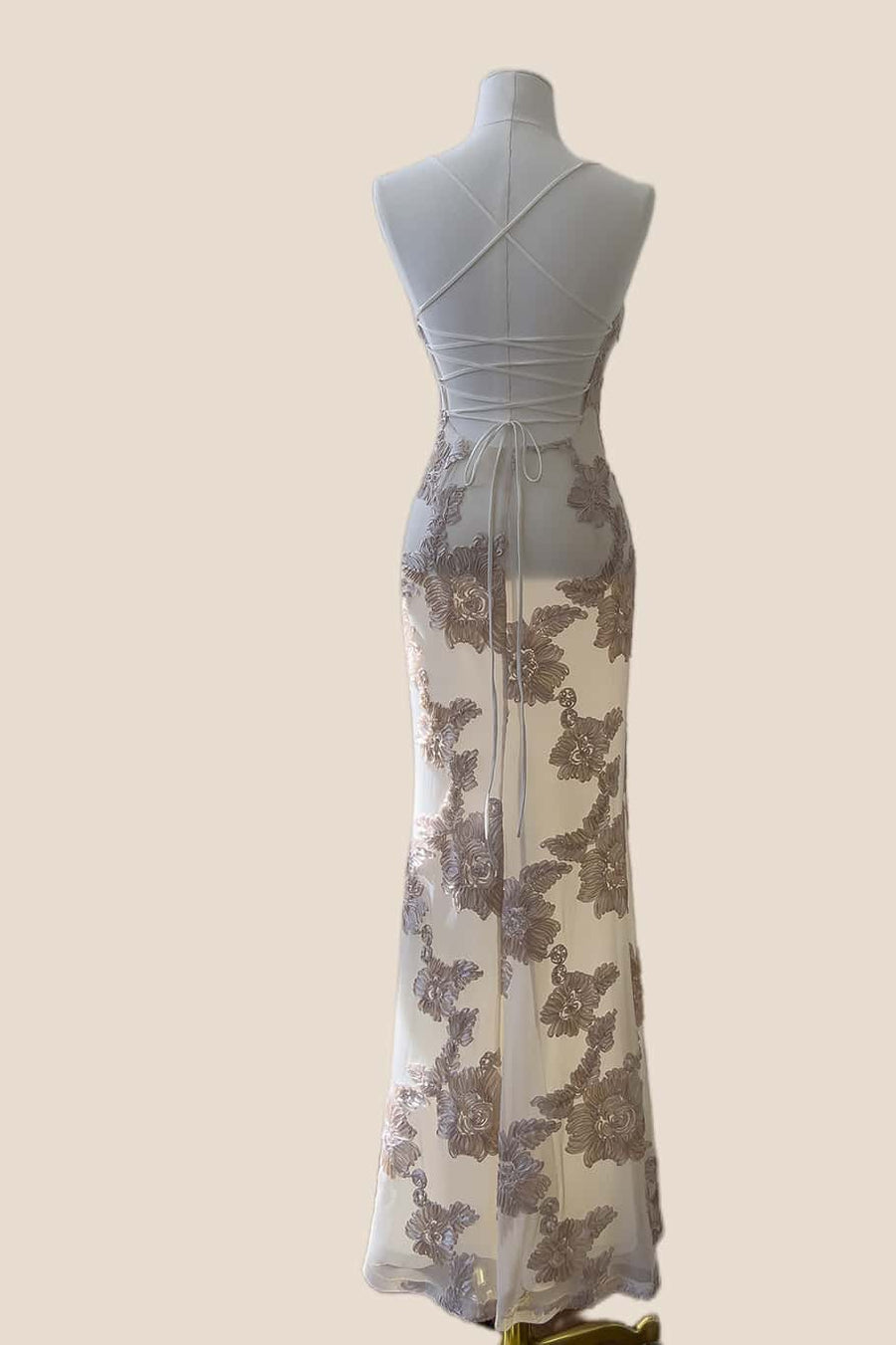 Apricot 3D Flower Fitted Long Dress