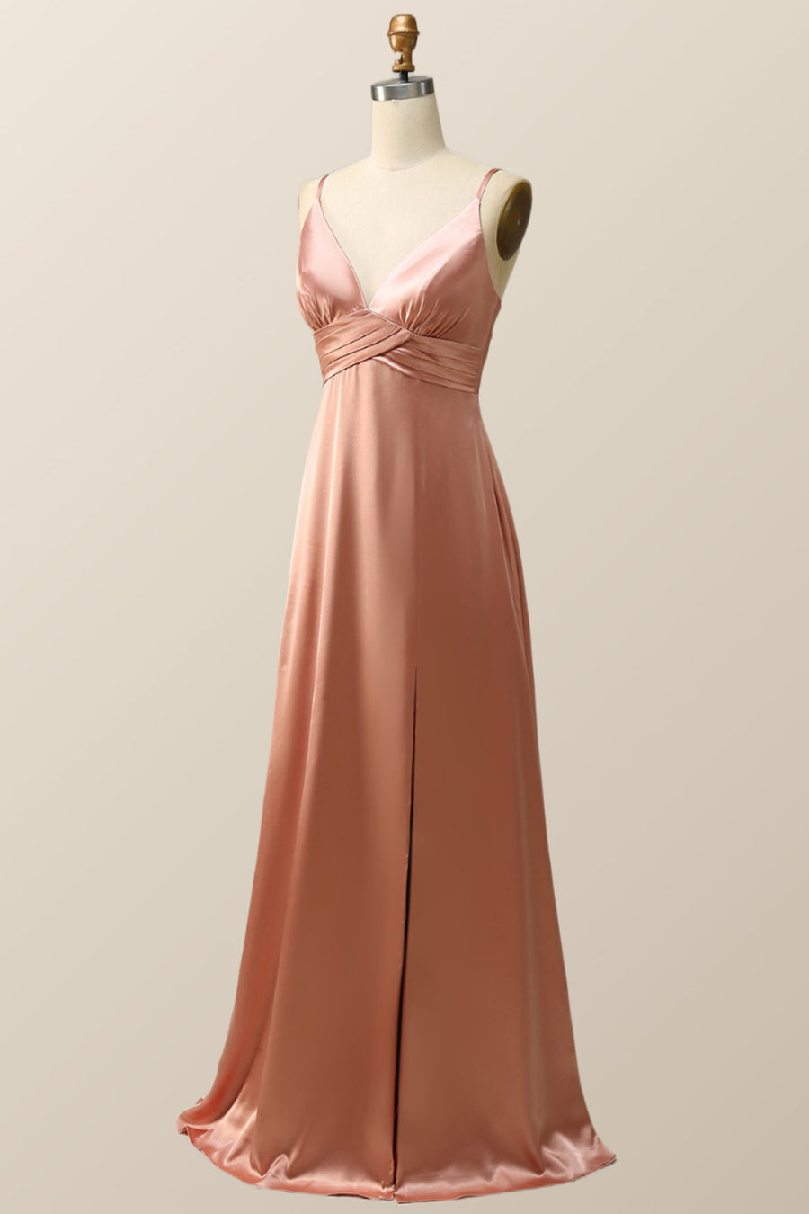 Empire Blush Silk A-line Long Bridesmaid Dress with Slit