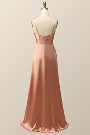 Empire Blush Silk A-line Long Bridesmaid Dress with Slit