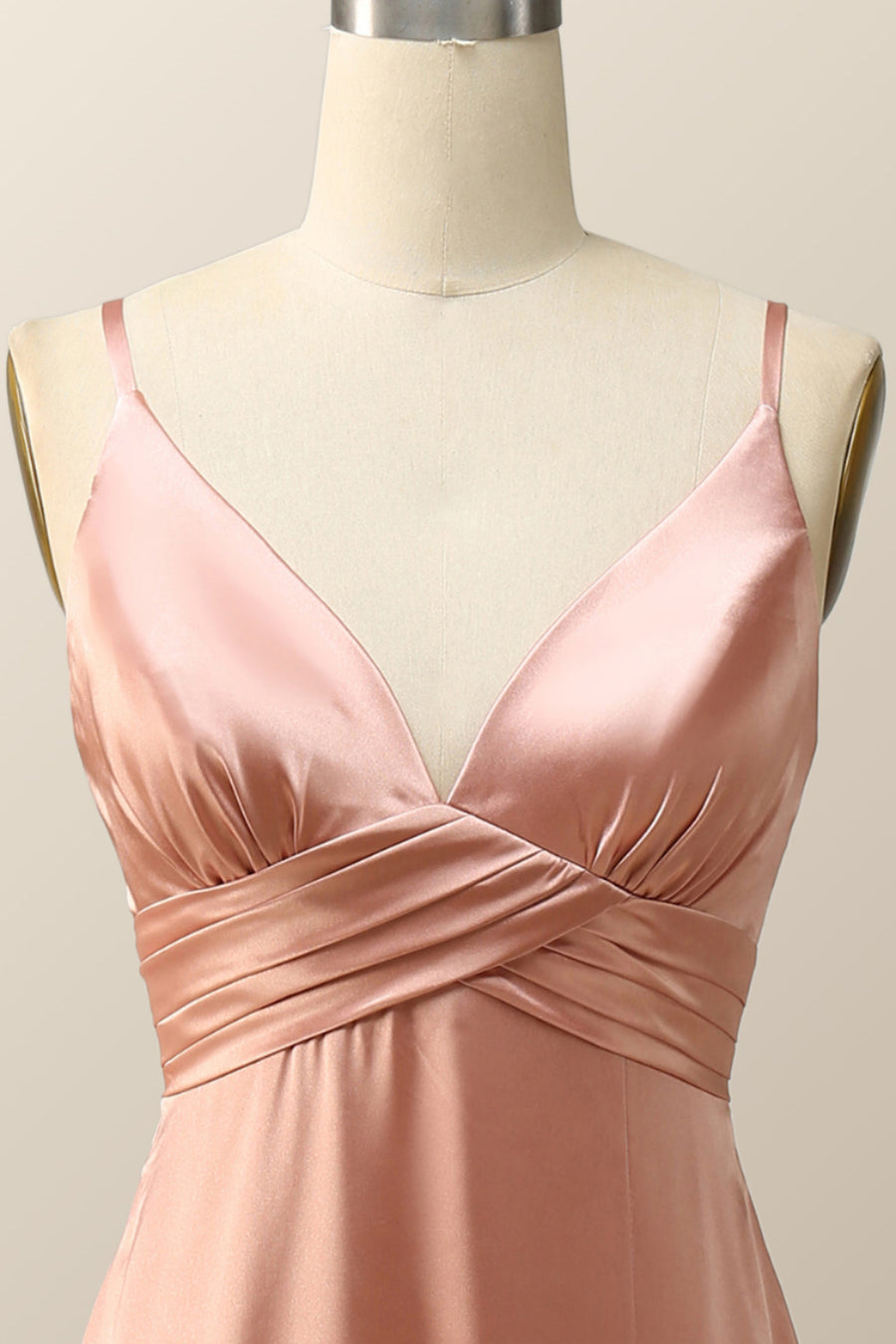 Empire Blush Silk A-line Long Bridesmaid Dress with Slit