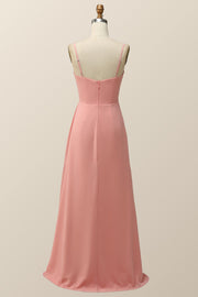 Spaghetti Straps Blush Pink Chiffon A-line Long Bridesmaid Dress