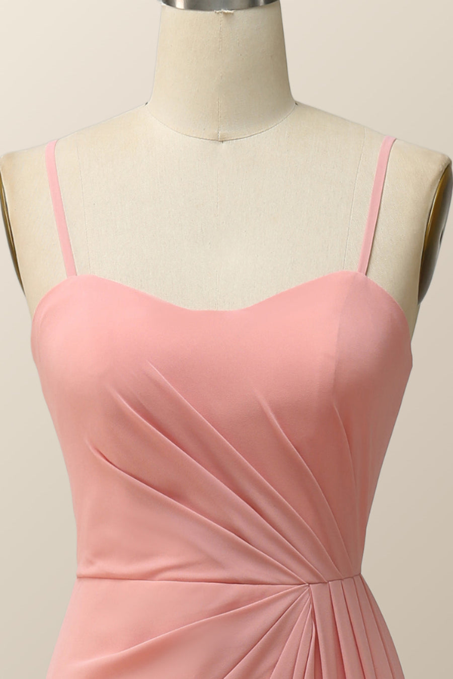 Spaghetti Straps Blush Pink Chiffon A-line Long Bridesmaid Dress