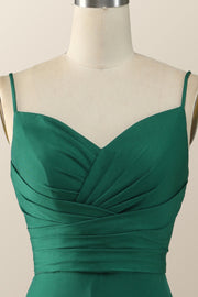 Simply Green Pleated Satin Long Bridesmaid Dress