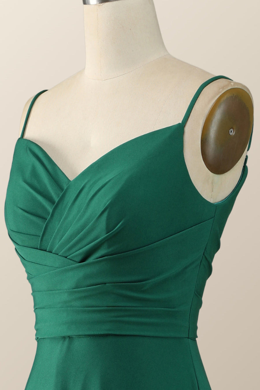 Simply Green Pleated Satin Long Bridesmaid Dress