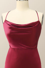 Cowl Neck Wine Red Straps Long Evening Dress