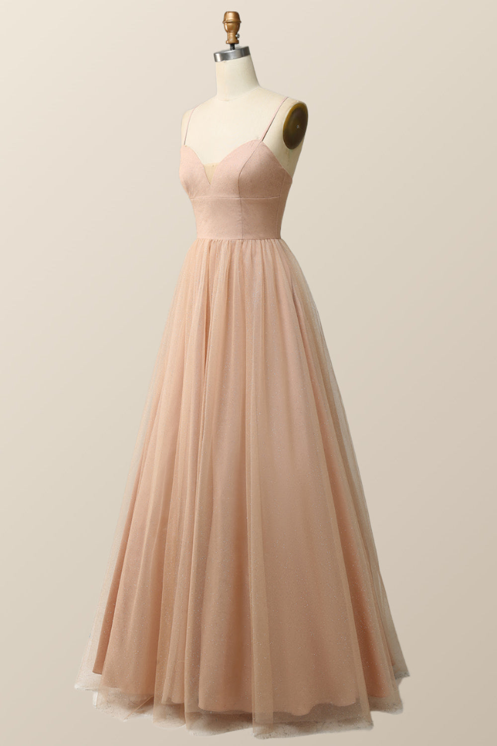 Straps Champagne Tulle A-line Formal Dress