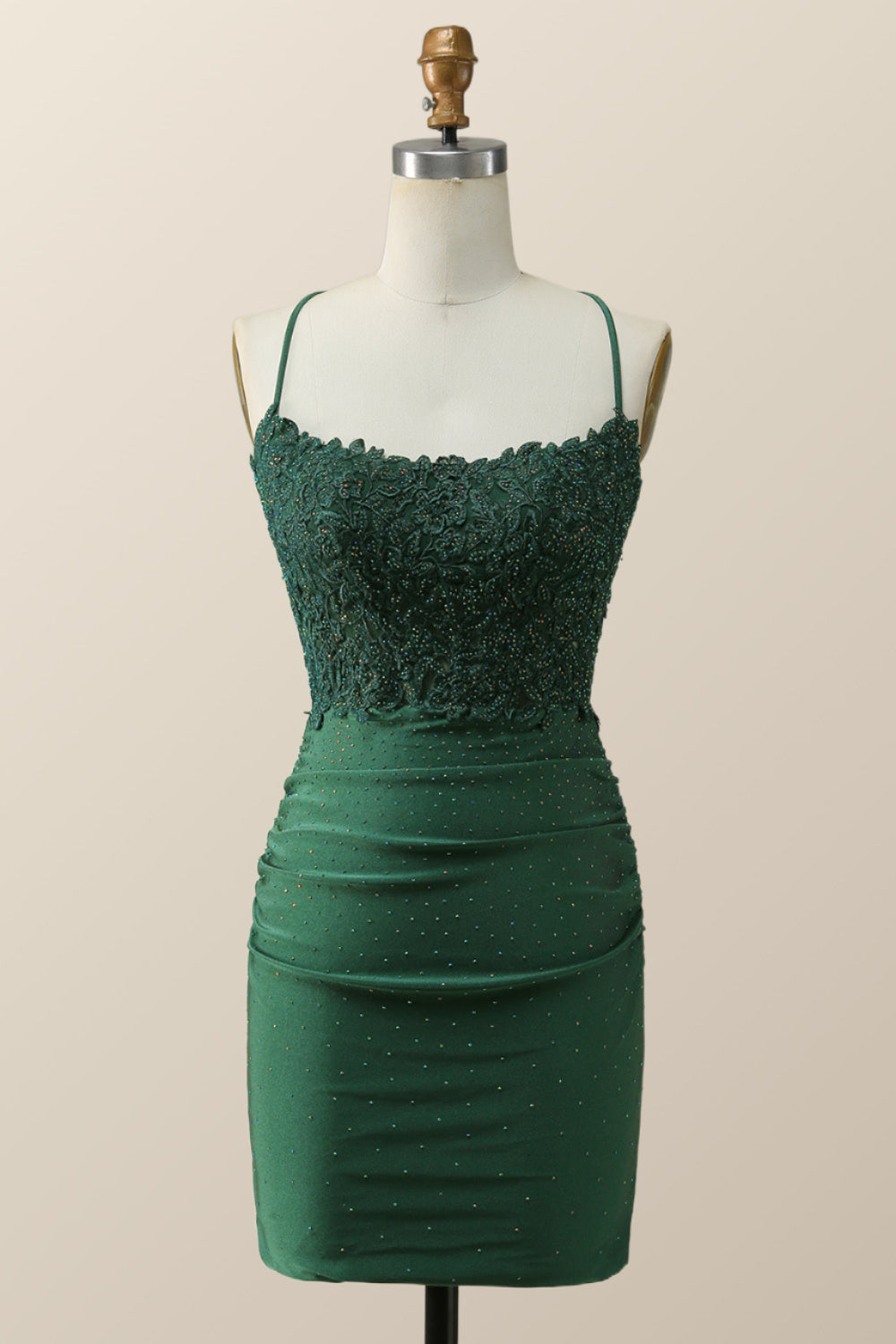 Beaded Dark Green Appliques Bodycon Mini Dress – Ohmollydress