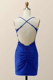 Beaded Royal Blue Appliques Bodycon Mini Dress