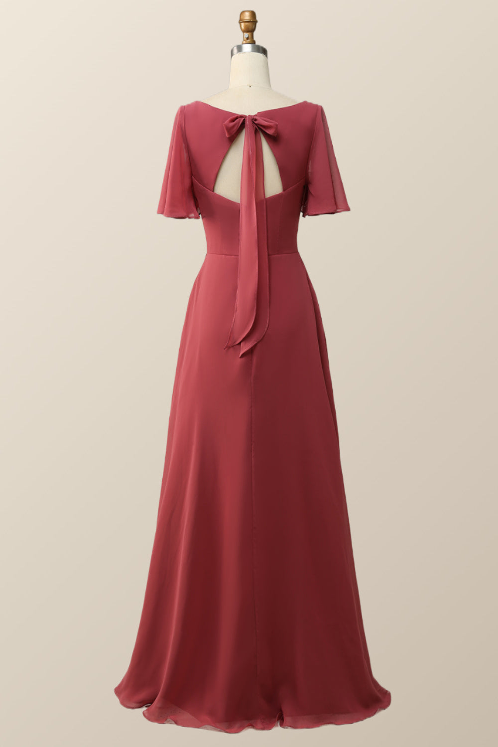 AMERI CLOUD FLARE DRESS ブラウンS Flare Sleeves Terracotta Empire Chiffon Long Bridesmaid