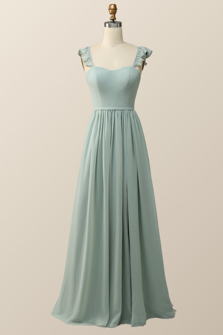 Strapless Sweetheart Mint Green Chiffon Long Bridesmaid Dress main image 0
