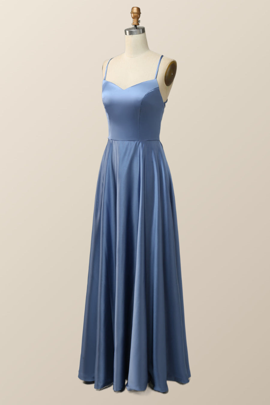 Simply Blue Straps A-line Long Formal Dress