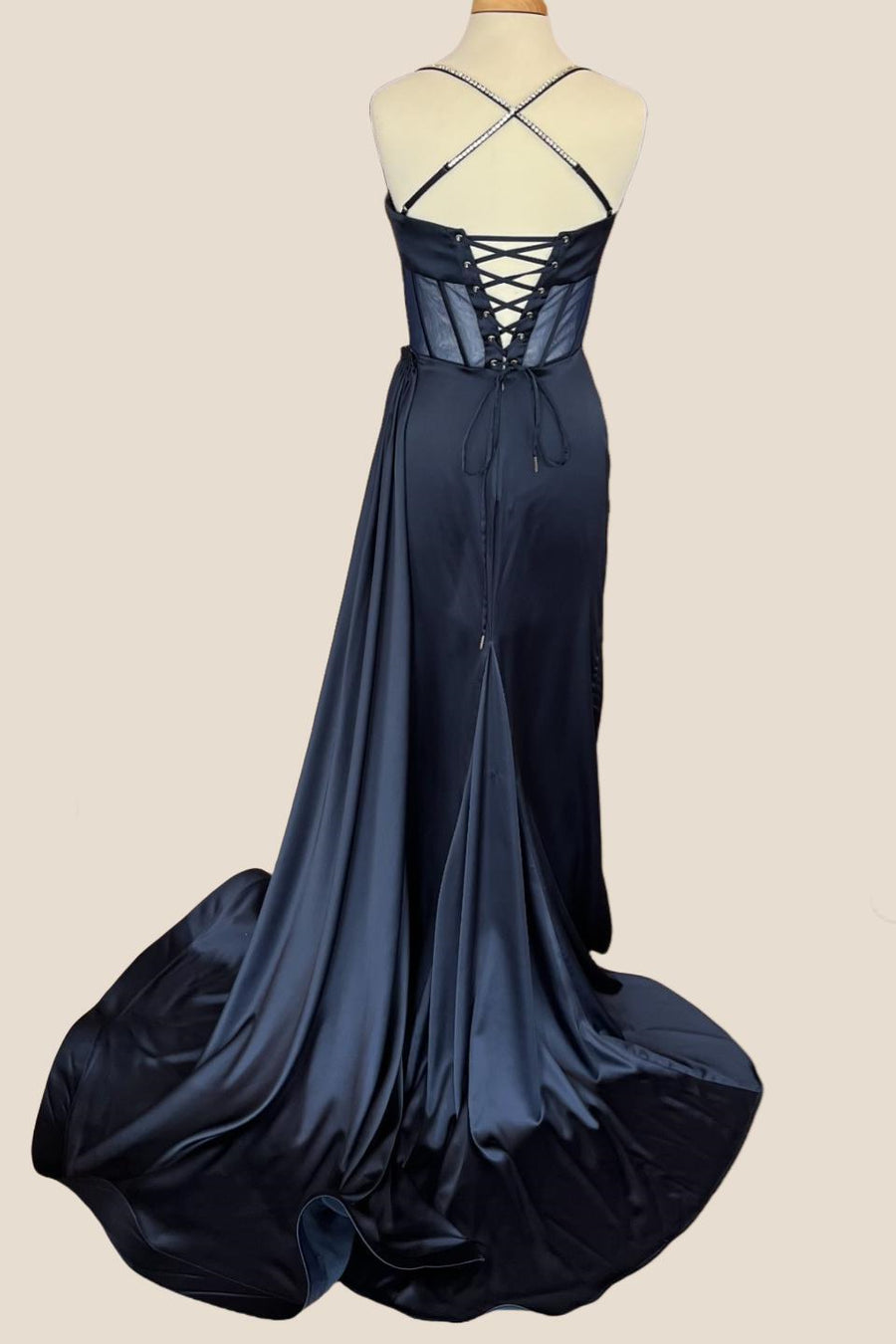 Beaded Straps Midnight Mermaid Long Dress with Slit