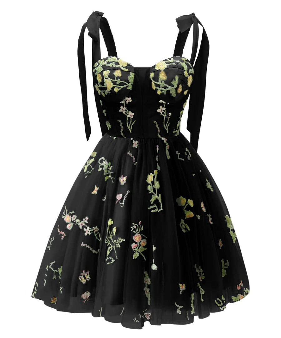 Straps Green Floral Short Princess Dress