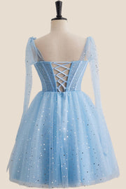 Blue Sparkle Tulle Ruched Short Princess Dress