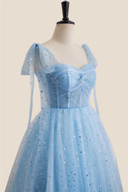 Blue Sparkle Tulle Ruched Short Princess Dress