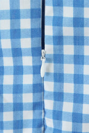 Blue and White Plaid Summer Dress with Pocket