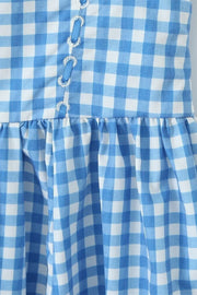 Blue and White Plaid Summer Dress with Pocket