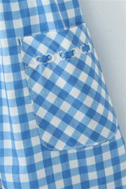 Blue and White Plaid Summer Dress with Pocket