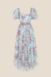 Bow Tie Purple Floral Print A-line Long Dress