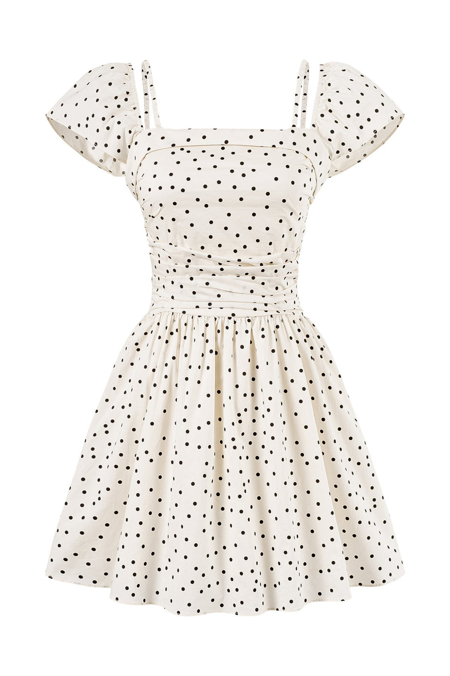 Cap Sleeves White Polka Dots Short Dress