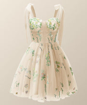 Straps Green Floral Short Princess Dress