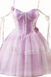 Cold Shoulder Lilac Sparkle Tulle Short Dress