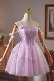 Cold Shoulder Lilac Sparkle Tulle Short Dress