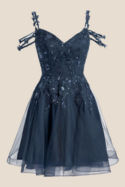 Cold Shoulder Navy Blue Sequin Short Dress