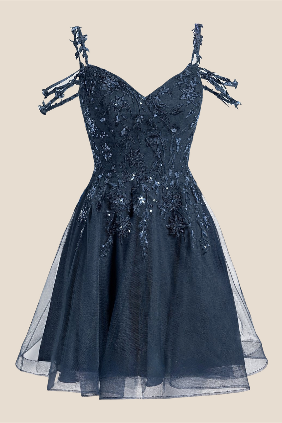 Cold Shoulder Navy Blue Sequin Short Dress