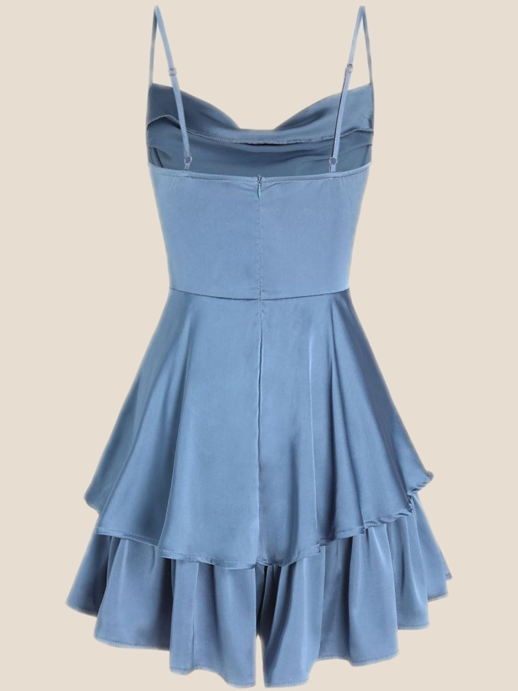 Cowl Neck Dusty Blue Ruffles Short Princess Dress