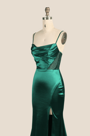 Cowl Neck Emerald Green Beaded Long Dress