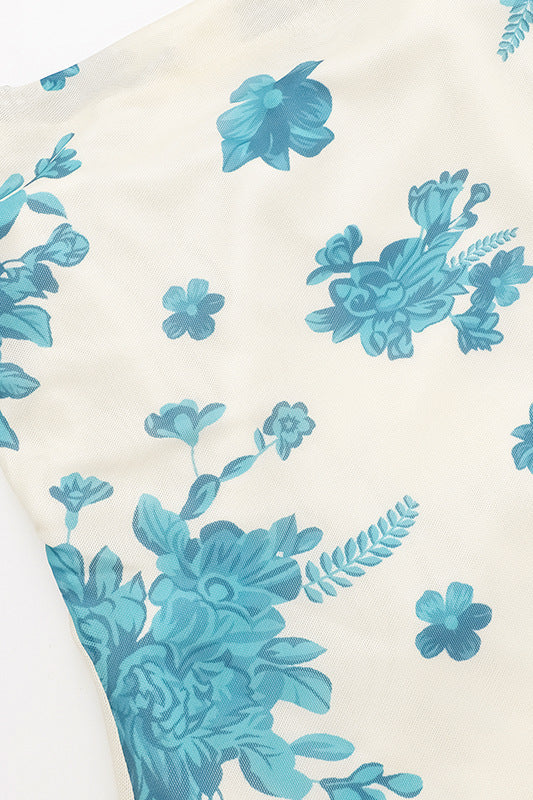 Cowl Neck Floral Print Tulle Short Dress