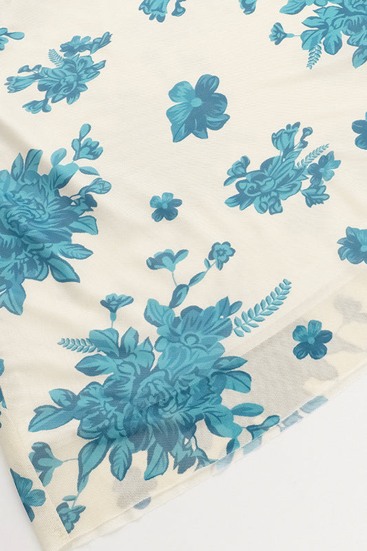 Cowl Neck Floral Print Tulle Short Dress