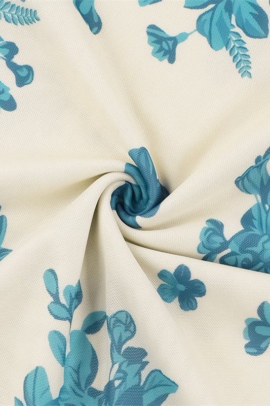 Cowl Neck Floral Print Tulle Short Dress