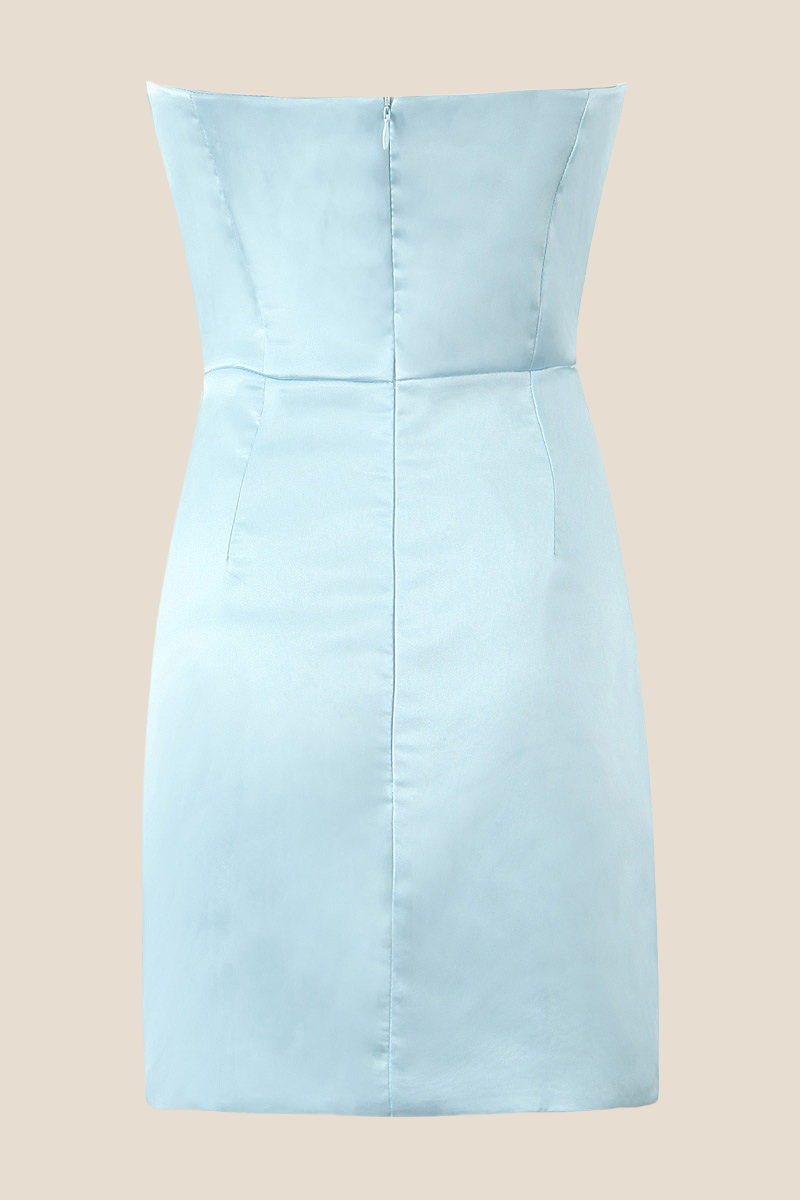 Cowl Neck Light Blue Ruched Bodycon Short Dress