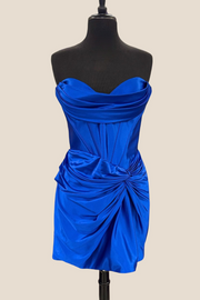 Cowl Neck Royal Blue Twist Short Dress