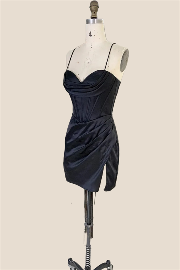 Unique design Black Bodycon Striped Short Tight Homecoming Dress With Ruffles main image 1