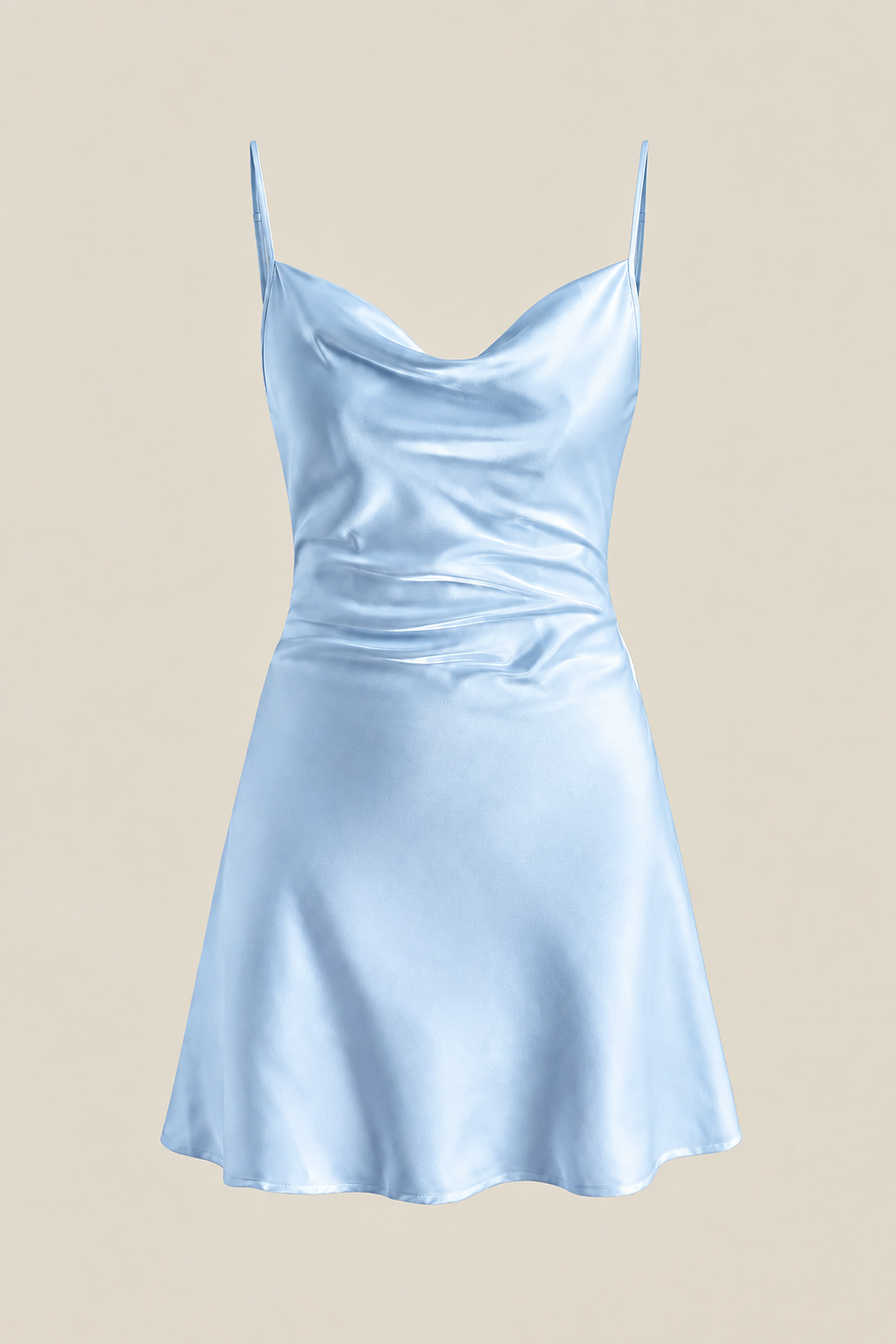 Cowl Neck White Back Tie A-line Short Dress