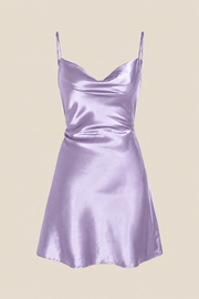 Cowl Neck White Back Tie A-line Short Dress