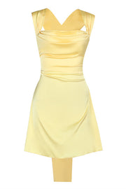 Cowl Neck Yellow Back Bow Short Dress