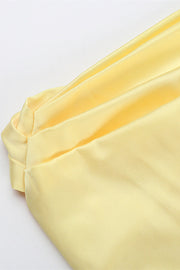 Cowl Neck Yellow Back Bow Short Dress