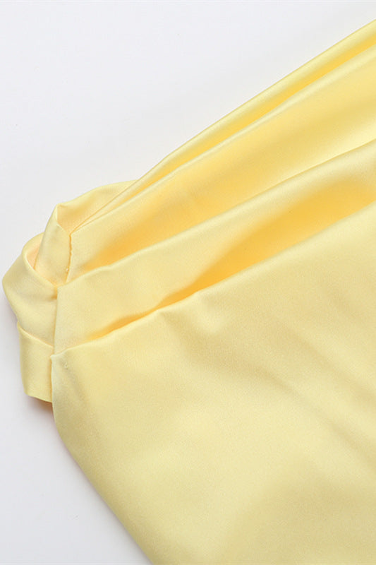 Cowl Neck Yellow Back Bow Short Dress