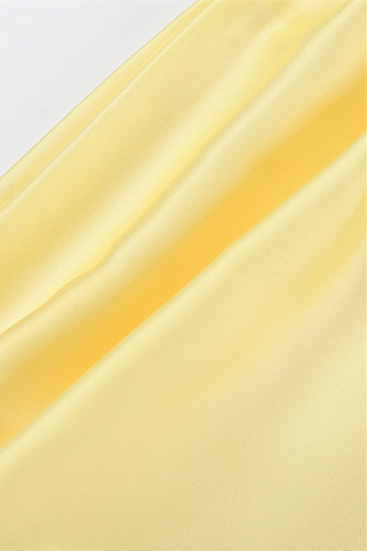 Cowl Neck Yellow Back Bow Short Dress