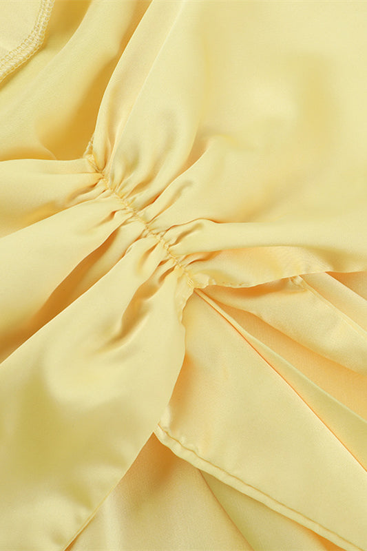 Cowl Neck Yellow Back Bow Short Dress
