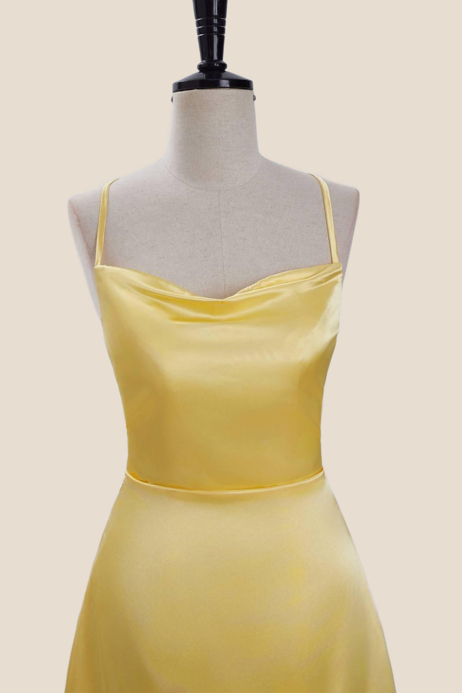 Cowl Neck Yellow Satin A-line Short Dress