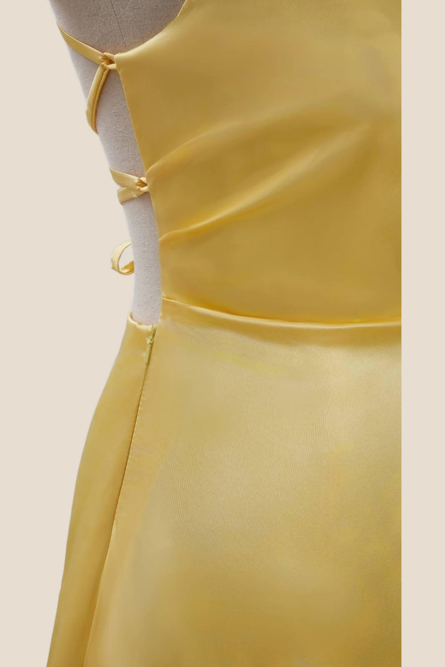 Cowl Neck Yellow Satin A-line Short Dress