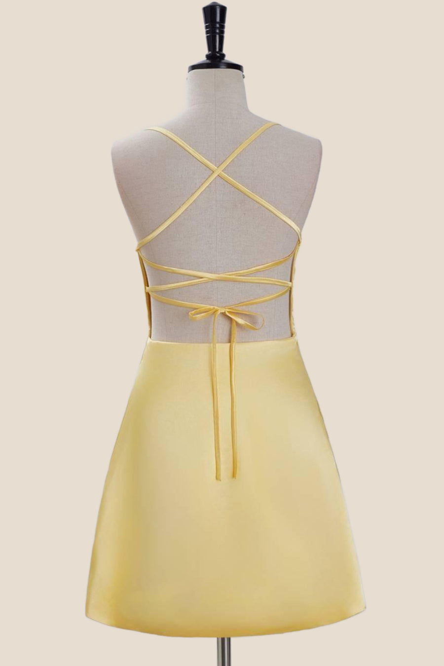 Cowl Neck Yellow Satin A-line Short Dress